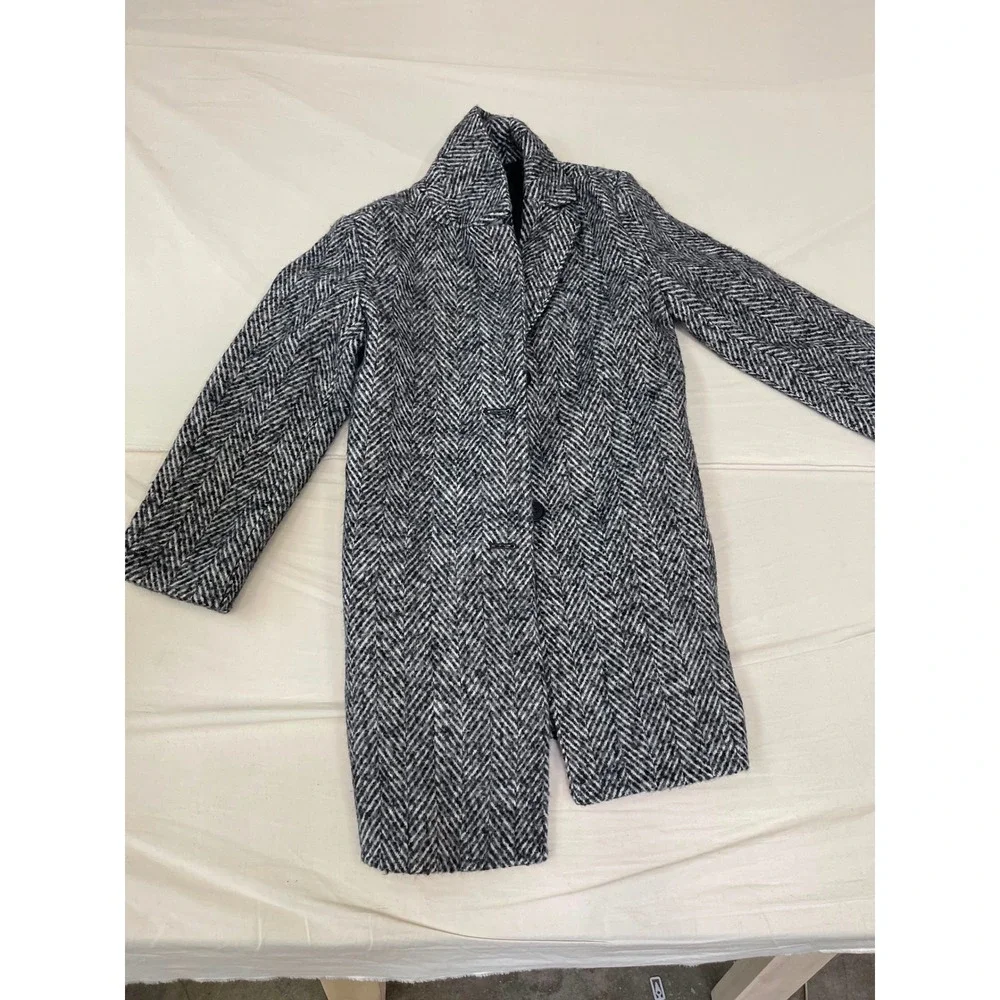 Cat & Jack Kids Herringbone Overcoat Black White Button Up Jacket Size M 8-10